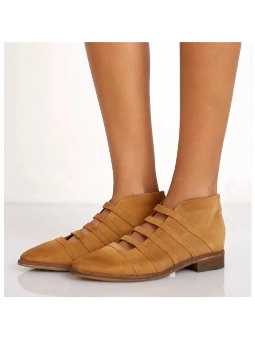Free People Tan Strappy Cutout Ankle Booties